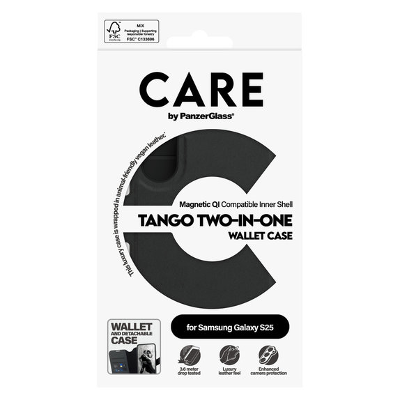 Hülle Wallet Tango Two-In-One mit QI für Samsung Galaxy S25, Schwarz, PanzerGlass