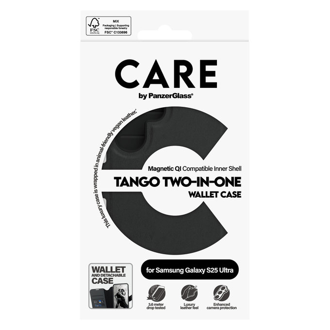Hülle Wallet Tango Two-In-One mit QI für Samsung Galaxy S25 Ultra, Schwarz, PanzerGlass