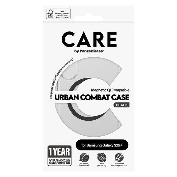 Hülle Urban Combat mit schwarzem QI für Samsung Galaxy S25+, Transparent, PanzerGlass