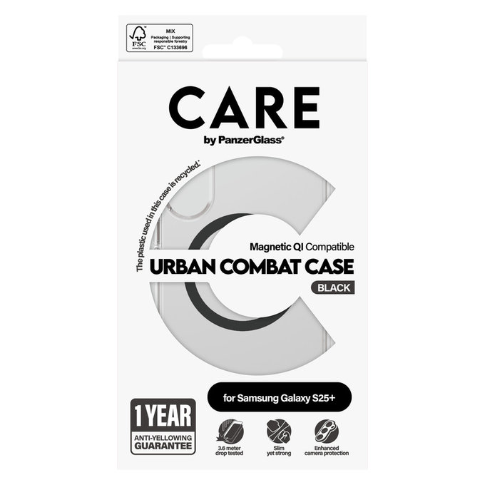 Hülle Urban Combat mit schwarzem QI für Samsung Galaxy S25+, Transparent, PanzerGlass