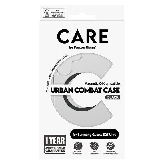 Hülle Urban Combat mit schwarzem QI für Samsung Galaxy S25 Ultra, Transparent, PanzerGlass