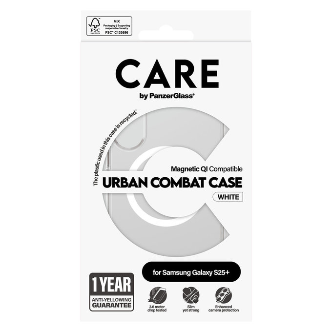 Hülle Urban Combat mit weißem QI für Samsung Galaxy S25+, Transparent, PanzerGlass