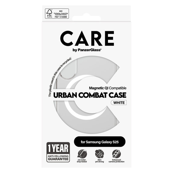 Hülle Urban Combat mit weißem QI für Samsung Galaxy S25, Transparent, PanzerGlass