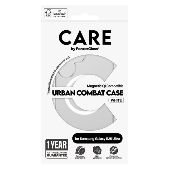 Hülle Urban Combat mit weißem QI für Samsung Galaxy S25 Ultra, Transparent, PanzerGlass