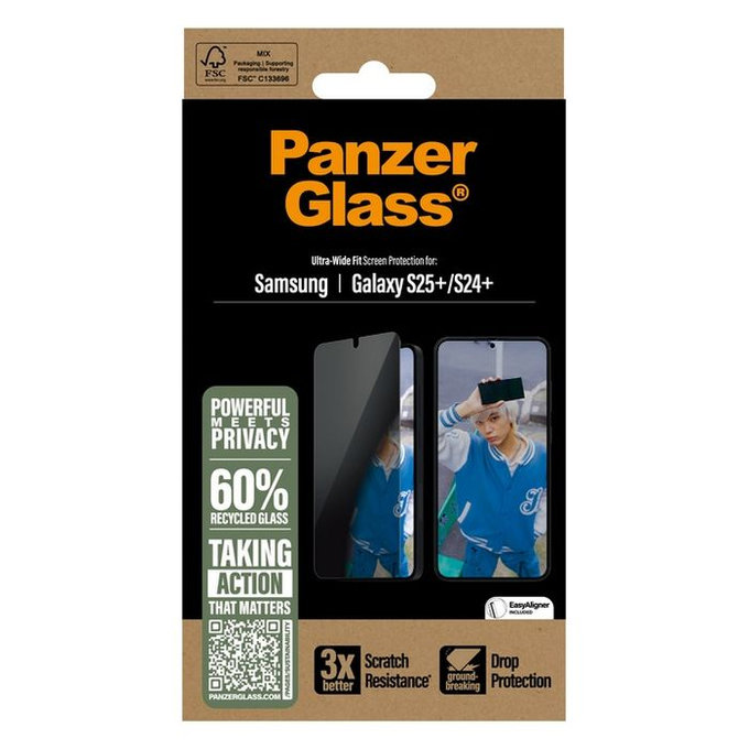 PanzerGlass - Gehärtetes Glas UWF Privacy mit aplikator für Samsung Galaxy S25+, transparent