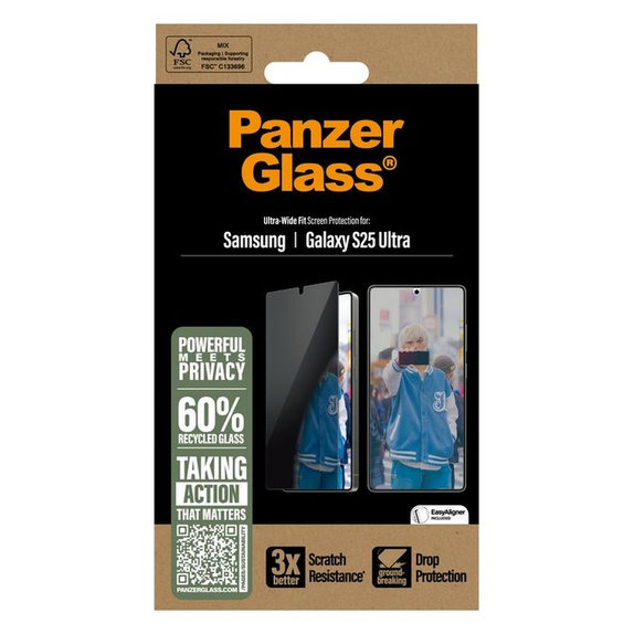 PanzerGlass - Gehärtetes Glas UWF Privacy mit aplikator für Samsung Galaxy S25 Ultra, transparent