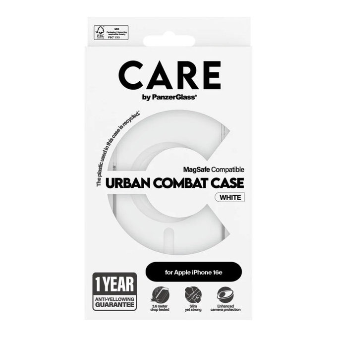 Urban Combat Hülle mit MagSafe für iPhone 17e/16e, Weiß, CARE
