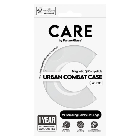 Hülle Urban Combat mit weißem QI für Samsung Galaxy S25 Edge, Transparent, PanzerGlass