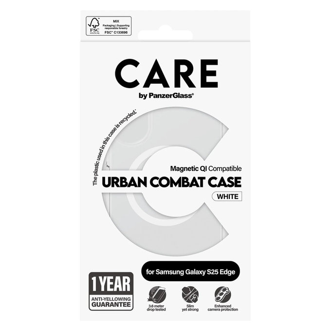 Hülle Urban Combat mit weißem QI für Samsung Galaxy S25 Edge, Transparent, PanzerGlass