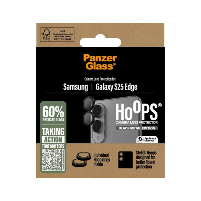 Kameralinsenschutz Hoops für Samsung S25 Edge, Schwarz, PanzerGlass