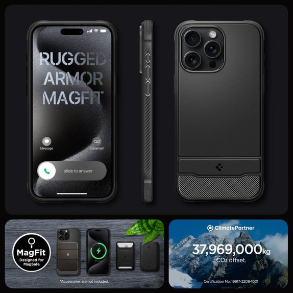 Spigen - Hülle Rugged Armor MagSafe für iPhone 15 Pro Max, Matte Black