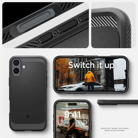 Spigen - Hülle Rugged Armor MagSafe für iPhone 16, Matte Black