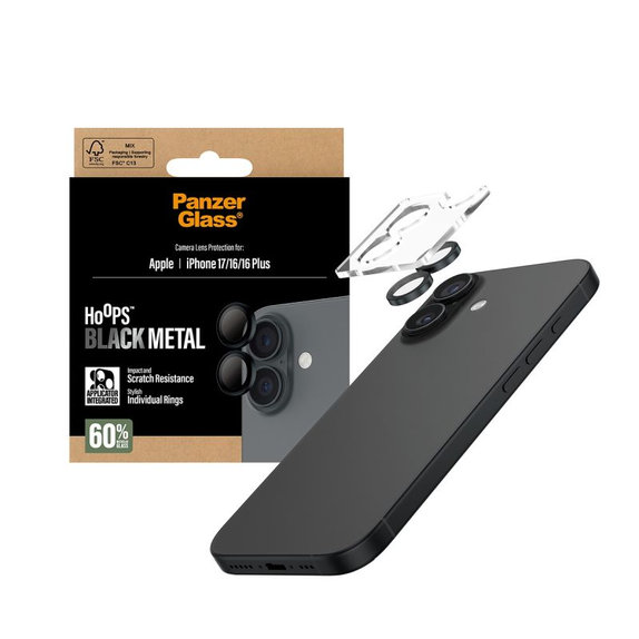 Hoops Kameraobjektivschutz für iPhone 17/16 Plus/16, Schwarz, PanzerGlass