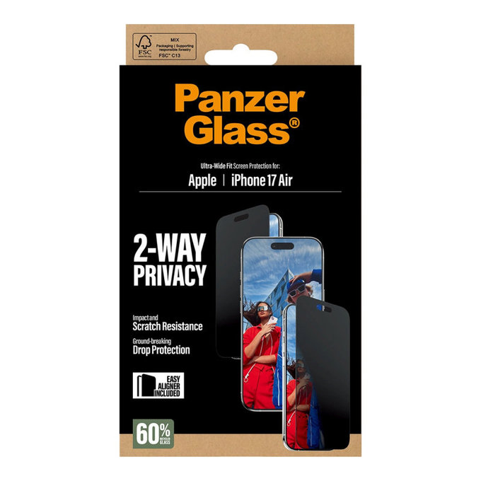 Schutzglas UWF 2-Way Privacy mit Applikator für iPhone 17 Air, Schwarz, PanzerGlass