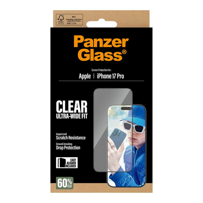 UWF Panzerglas mit Applikator für iPhone 17 Pro, Schwarz, PanzerGlass