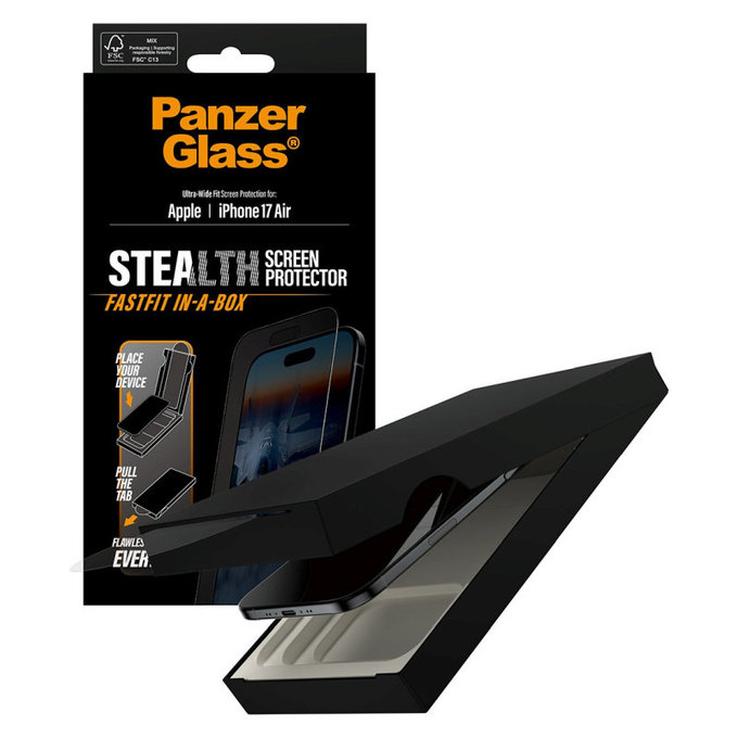 Schutzglas UWF Stealth mit Fastfit für iPhone 17 Air, Schwarz, PanzerGlass