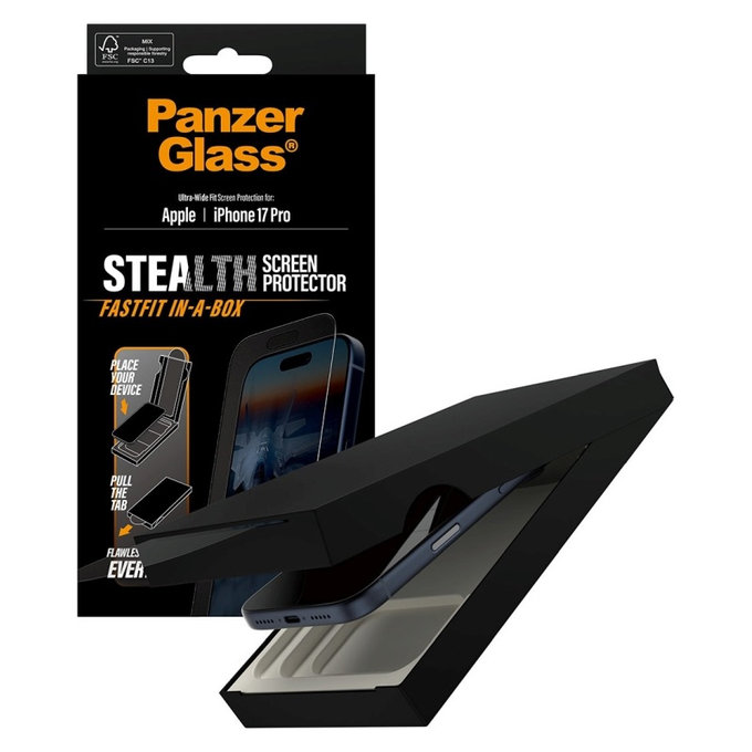 Schutzglas UWF Stealth mit Fastfit für iPhone 17 Pro, Schwarz, PanzerGlass
