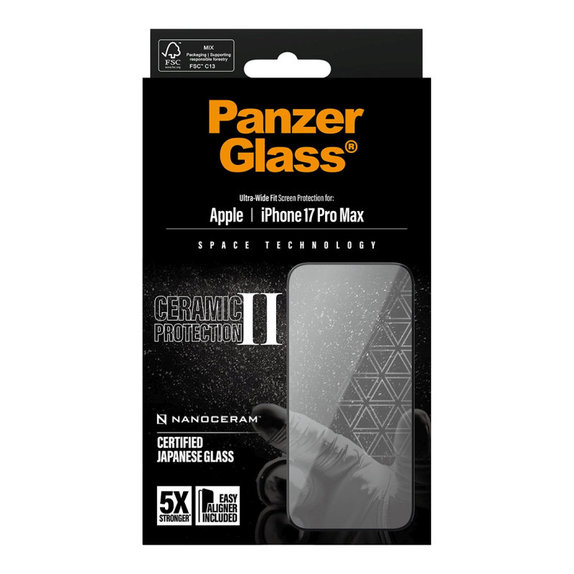 Schutzglas UWF Ceramic II mit Applikator für iPhone 17 Pro Max, Schwarz, PanzerGlass