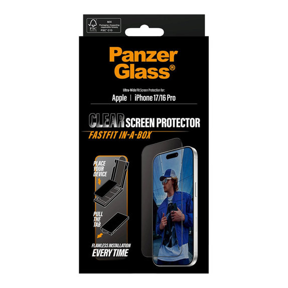 UWF Panzerglas mit Fastfit für iPhone 17/16 Pro, Schwarz, PanzerGlass