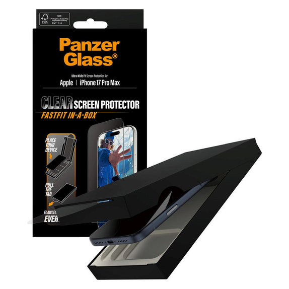 Schutzglas UWF mit Fastfit für iPhone 17 Pro Max, Schwarz, PanzerGlass