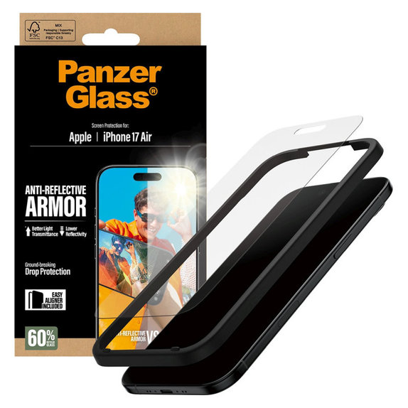 Schutzglas Anti-Reflective mit Applikator für iPhone 17 Air, Schwarz, PanzerGlass