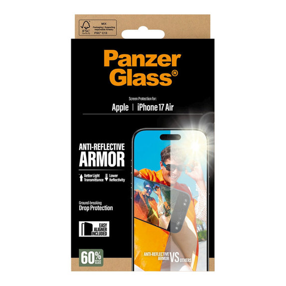 Schutzglas Anti-Reflective mit Applikator für iPhone 17 Air, Schwarz, PanzerGlass