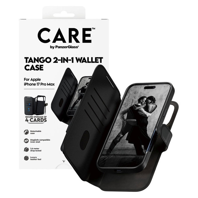 Hülle Wallet Tango Two-In-One mit MagSafe für iPhone 17 Pro Max, schwarz, PanzerGlass