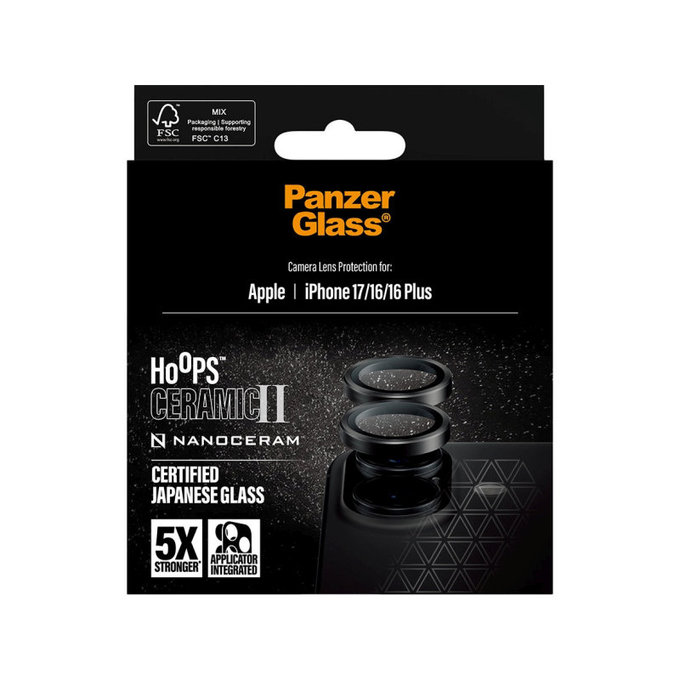 Kameralinsenschutz Hoops Ceramic II für iPhone 17/16 Plus/16, Schwarz, PanzerGlass