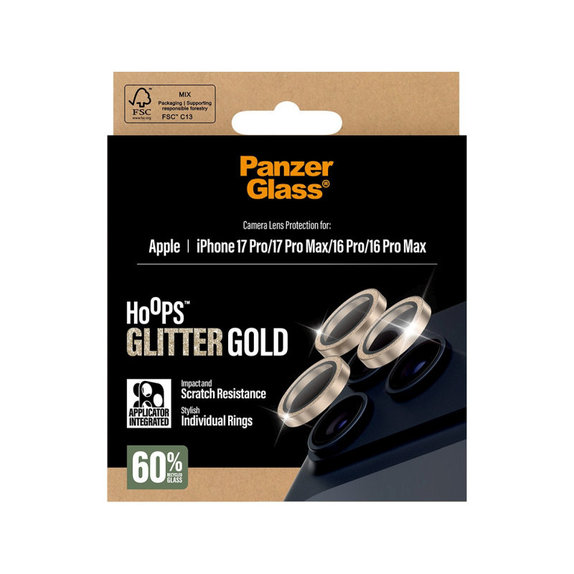 Kameralinsenschutz Hoops für iPhone 17 Pro Max/17 Pro/16 Pro Max/16 Pro, Glitter Gold, PanzerGlass