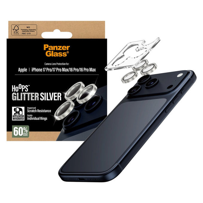 Kameralinsenschutz Hoops für iPhone 17 Pro Max/17 Pro/16 Pro Max/16 Pro, Glitter Silver, PanzerGlass