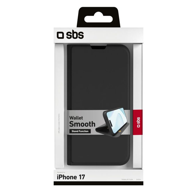 SBS - Book Wallet Smooth Case für iPhone 17, Schwarz