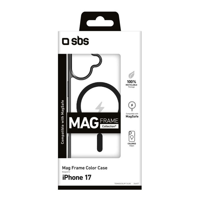 SBS - Mag Frame Case kompatibel mit MagSafe für iPhone 17, Schwarz
