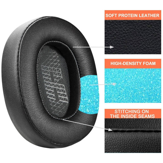 Ersatz-Ohrpolster für JBL Live 500BT, 500BTNC, Memory-Schaumstoff + PU-Leder, Schwarz, 1 Paar