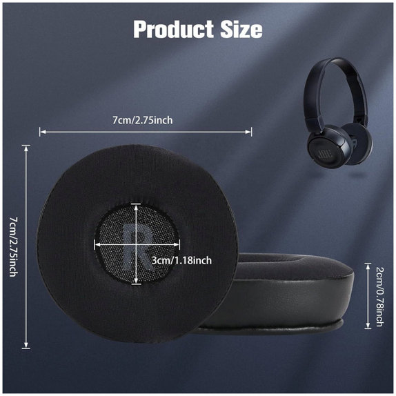 Ersatz-Ohrpolster für JBL JR300, T450BT, T500BT, T600, Memory-Schaumstoff + Leder + Textil, Schwarz, Kühlgel, 1 Paar