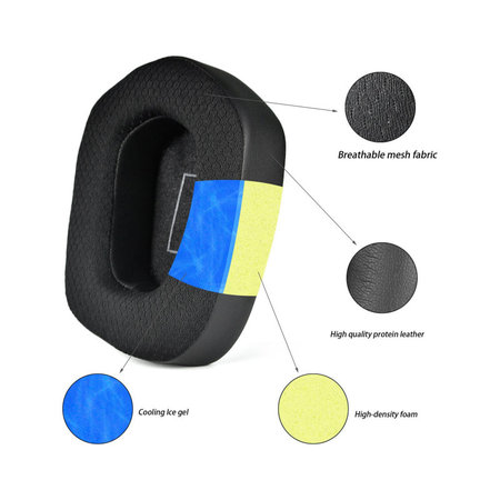 Ersatz-Ohrpolster für Logitech G733, Memory-Schaumstoff + Textil + Leder, Schwarz, Kühlgel, 1 Paar