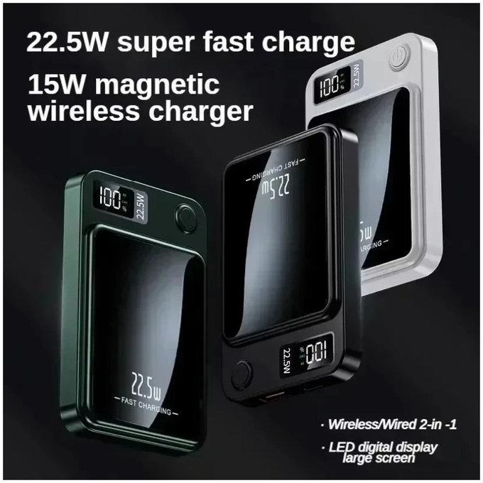 FixPremium - MagSafe PowerBank 5000mAh mit LED-Display, schwarz