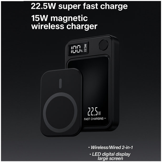 FixPremium - MagSafe PowerBank 5000mAh mit LED-Display, schwarz