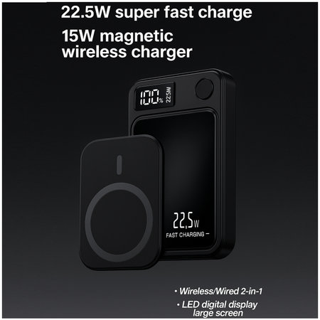 FixPremium - MagSafe PowerBank 5000mAh mit LED-Display, schwarz