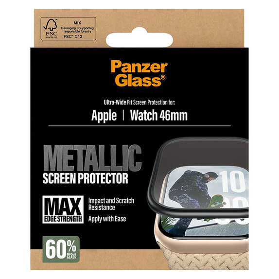 Panzerglas UWF METALLIC für Apple Watch 11/10 46 mm, Schwarz, PanzerGlass