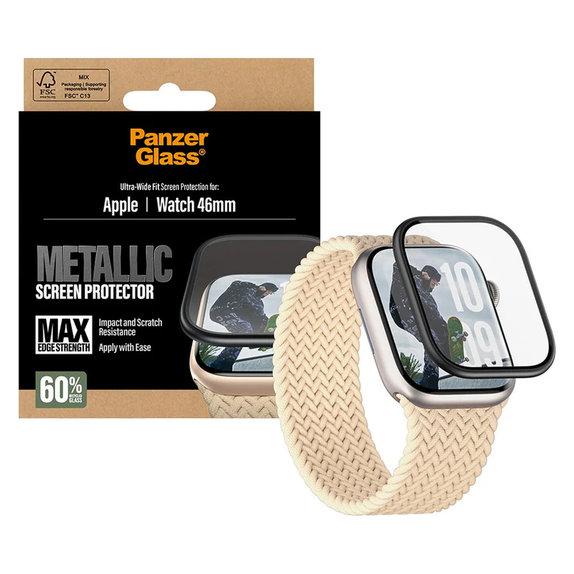 Panzerglas UWF METALLIC für Apple Watch 11/10 46 mm, Schwarz, PanzerGlass