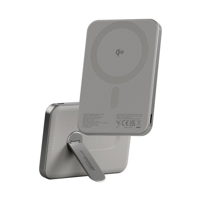 Kabellose PowerBank 5000 mAh, mit drehbarem Ständer 20 W, MagSafe-kompatibel, Qi2/USB-C, Titan, empower