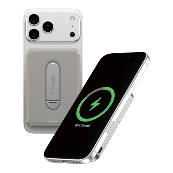 Kabellose PowerBank 5000 mAh, mit drehbarem Ständer 20 W, MagSafe-kompatibel, Qi2/USB-C, Titan, empower