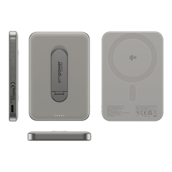 Kabellose PowerBank 5000 mAh, mit drehbarem Ständer 20 W, MagSafe-kompatibel, Qi2/USB-C, Titan, empower