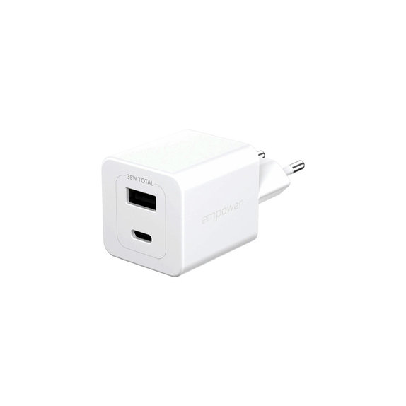 Reiseadapter Grand Prix USB-C/USB-A, GaN, 35 W PD, silberweiß, empower