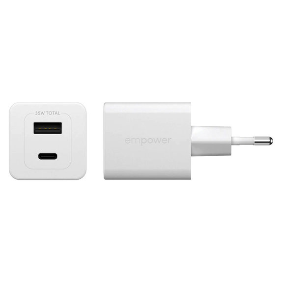 Reiseadapter Grand Prix USB-C/USB-A, GaN, 35 W PD, silberweiß, empower