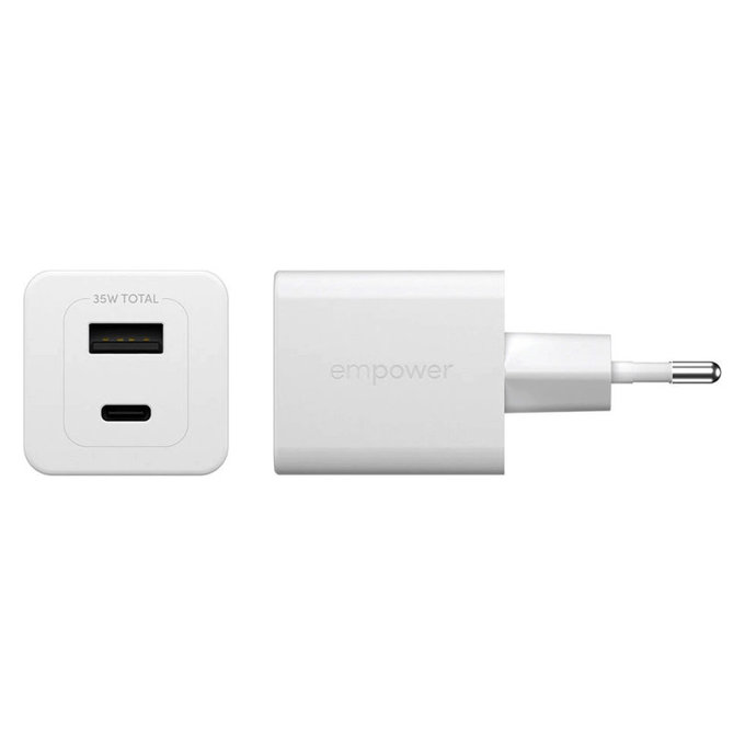 Reiseadapter Grand Prix USB-C/USB-A, GaN, 35 W PD, silberweiß, empower