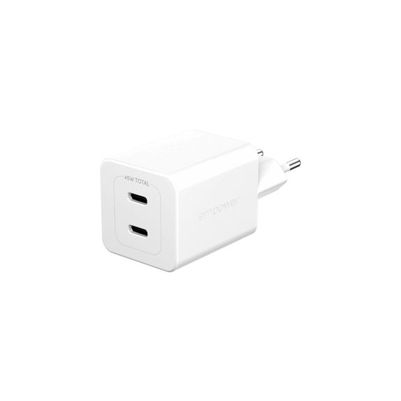 Reiseadapter Grand Prix 2x USB-C, GaN, 45 W PD, Silberweiß, empower