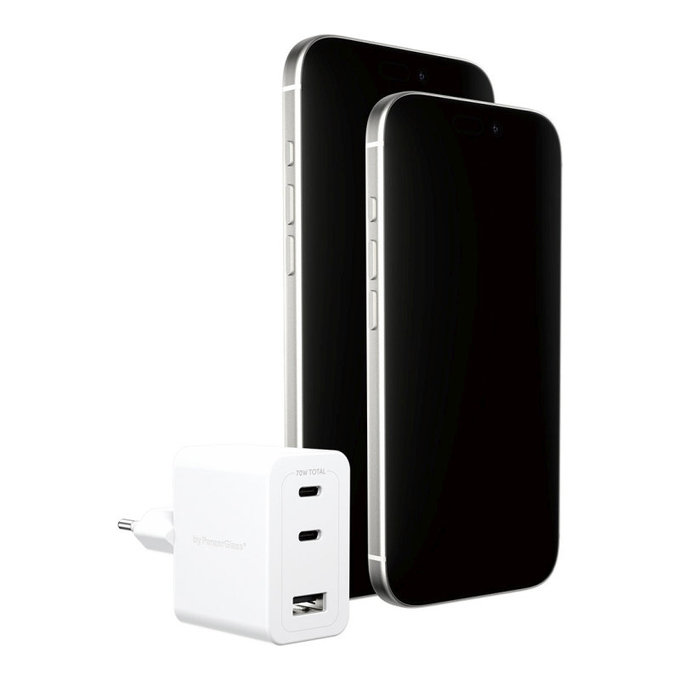 Reiseadapter Grand Prix 2x USB-C/USB-A, GaN, 70 W PD, Silberweiß, empower