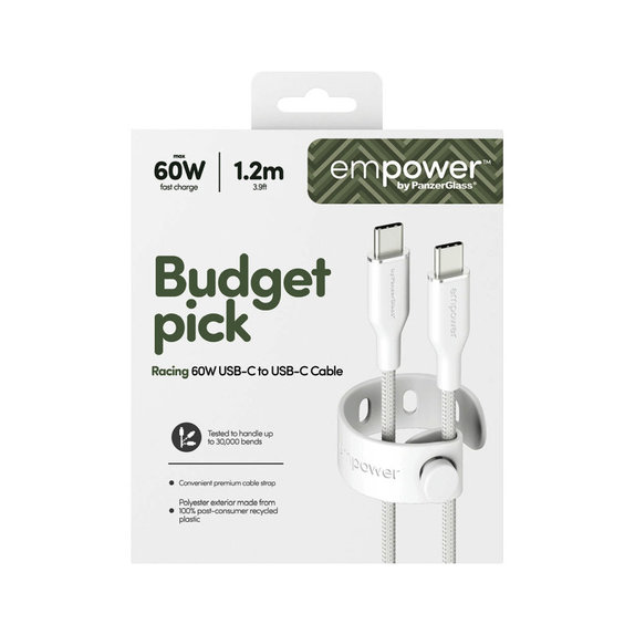 USB-C-Kabel, 60 W, Racing, 1,2 m, silberweiß, empower