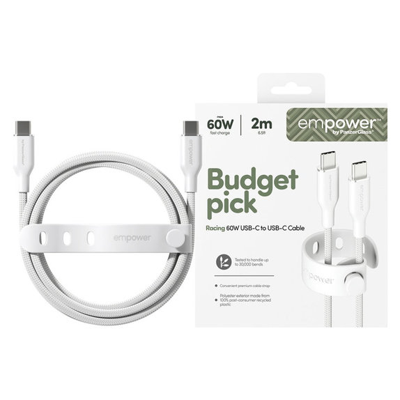 USB-C-Kabel, 60 W, Racing, 2 m, Silberweiß, empower